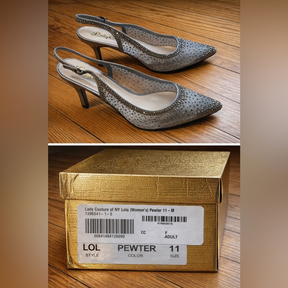 Lady Couture of NY Gray Slingback Heels-NEW